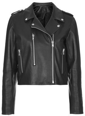 Topshop Womens Neat Leather Biker Jacket by Boutique - Black