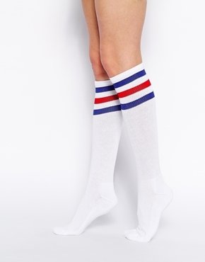 American Apparel Knee High Striped Socks - White