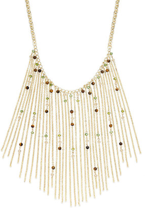 INC International Concepts Gold-Tone Olive and Tiger's Eye Beaded Fringe Necklace