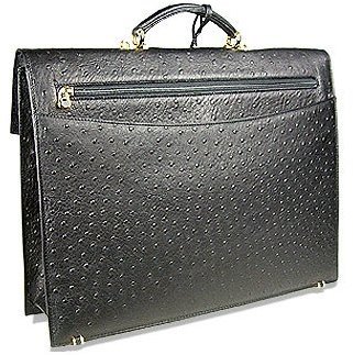 Fontanelli Black Ostrich Stamped Calf Leather Briefcase