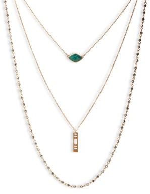 Lucky Brand Gold-Tone Beaded Triple Layer Necklace
