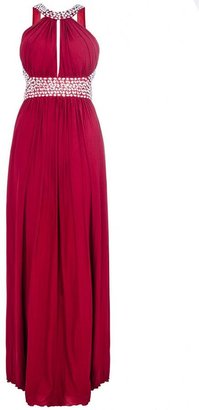 Quiz Cherry Red Mesh Backless Embellished Maxi Dress