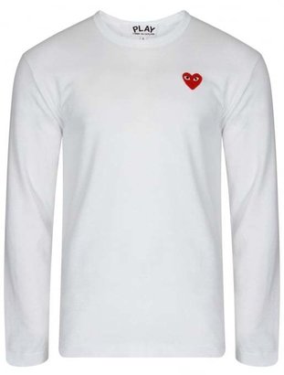 Comme des Garcons PLAY Mens Red Heart Long Sleeve T-Shirt White