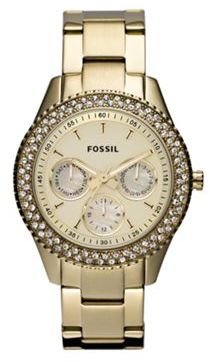 Fossil Ladies gold pavi bezelled multi dial watch