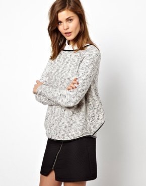 Warehouse Pu Trim Stitch Sweater - Gray