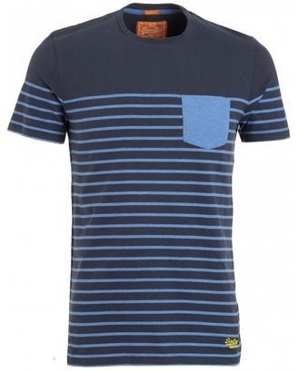 Superdry T-Shirt, Navy Blue Striped Pocket Tee
