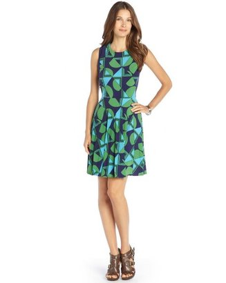 Donna Morgan green and blue printed stretch jersey sleeveless dress