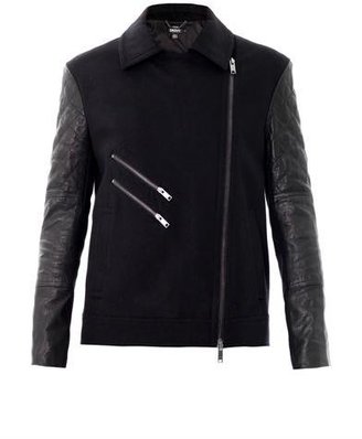 DKNY Quilted-leather sleeve moto jacket
