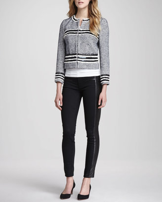 Tory Burch Harlow Leather-Trimmed Biker Jeans