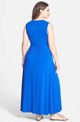 Calvin Klein Pleated V-Neck Jersey Maxi Dress (Plus Size)