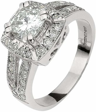 Moissanite 18 Carat White Gold 185 Points Cushion Set Ring With Stone Set Shoulders