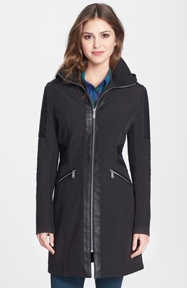 BCBGeneration Faux Leather Detail Soft Shell Walking Coat (Online Only)