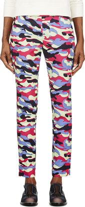 Carven Lime Green & Pink Gabardine Camouflage Trousers