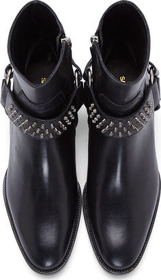 Saint Laurent Black Leather Studded Harness Wyatt Boots