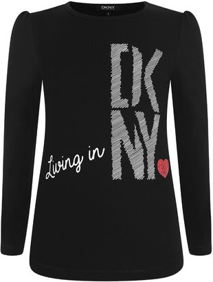DKNY Girls Black Branded Long Sleeve Top
