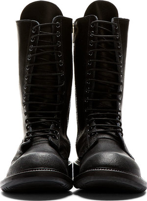 Rick Owens Black Leather Distressed Army Boots
