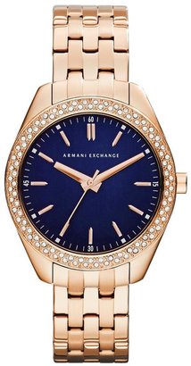 Armani Exchange Blue Dial And Rose Gold IP Plated Bracelet Ladies Watch