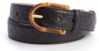 Gucci black guccissima embossed leather bamboo buckle belt