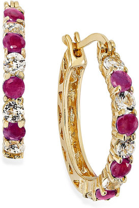 Macy's Victoria Townsend Ruby (1-1/5 ct. t.w.) and White Topaz (1-1/10 ct. t.w.) Hoop Earrings in 18k Gold over Sterling Silver, 23mm