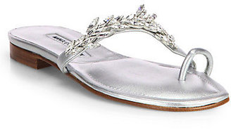 Manolo Blahnik Nadira Jeweled Metallic Leather Sandals