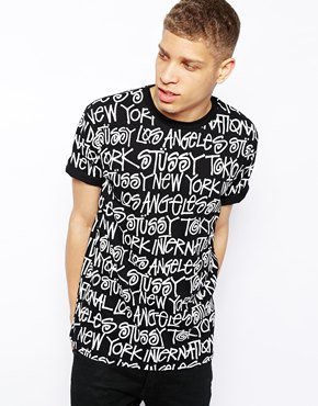 Stussy T-Shirt With Cities Print - black