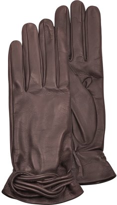 Forzieri Women's Brown Leather Gloves w/Knot