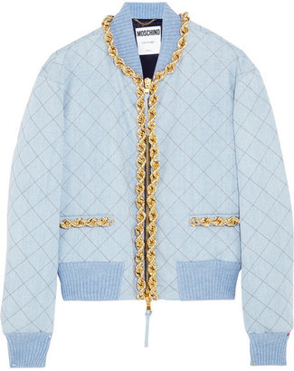 Moschino Chain-trimmed quilted denim bomber jacket