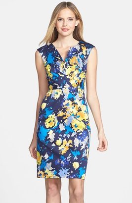 Donna Ricco Print Cap Sleeve Sateen Dress (Petite Size)