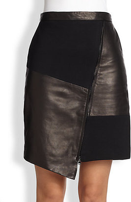 Tibi Asymmetric Leather Combo Skirt