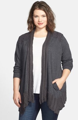 Lucky Brand Cable Yoke Cardigan (Plus Size)