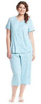 Karen Neuburger KN Plus Size Knit Capri Pajama Set - Aqua Brocade