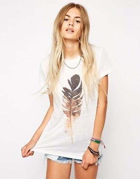 ASOS T-Shirt with Feather Print in Textured Fabric - white