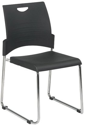 Office Star Sled Base Stack Chair with Plastic Seat and Back Black (Set of 4)