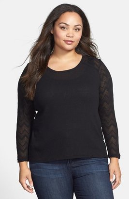 Lucky Brand Lace Sleeve Thermal Knit Tee (Plus Size)