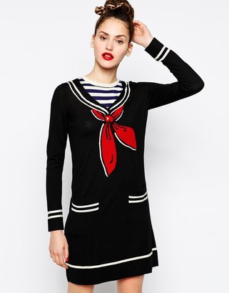 Love Moschino Long Sleeve Jumper Dress with Sailor Neck