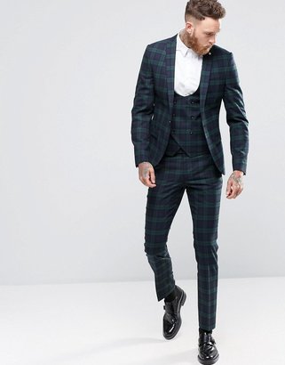 NOOSE & MONKEY Noose & Monkey Super Skinny Suit Jacket In Plaid  With Stretch
