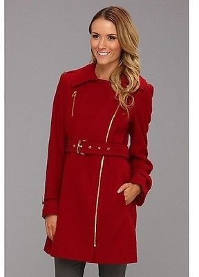 MICHAEL Michael Kors Nwt Red Belted Asymmetrical Wool Coat Jacket
