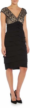 Eliza J Tiered jersey dress with embroidered bodice