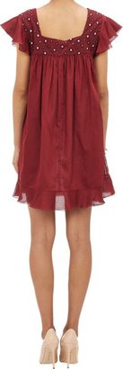 Amelia Toro Ruffled Eyelet-Embroidered Dress-Red