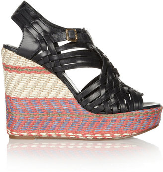 Tory Burch Raven woven leather and raffia wedge sandals