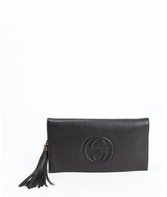 Gucci black leather tassled 'Soho' large clutch