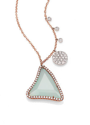 Meira T Agate, Diamond, 14K Rose & White Gold Triangle Necklace