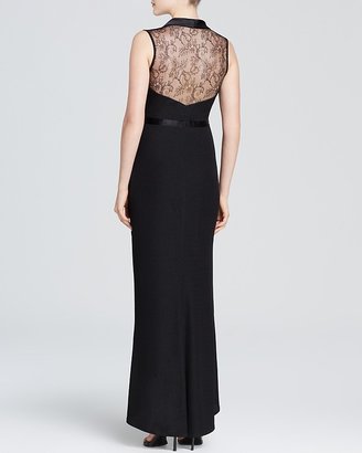 ABS by Allen Schwartz Gown - Deep V Neck Sleeveless Illusion Lace Panel