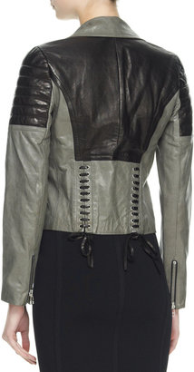 Faith Connexion Two-Tone Leather Moto Jacket, Gray/Black