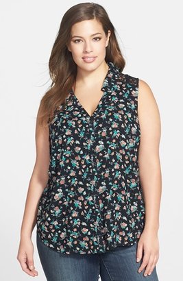 Jessica Simpson 'Beth' Lace Inset Sleeveless Shirt (Plus Size)