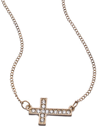 Blu Bijoux Gold and Crystal Horizontal Cross Necklace