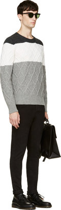 Moncler Gamme Bleu Gray & Cream Color block Sweater