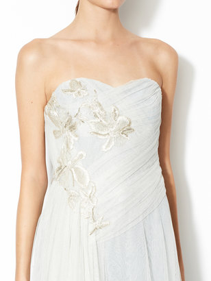 Marchesa Tulle Strapless Embroidered Gown
