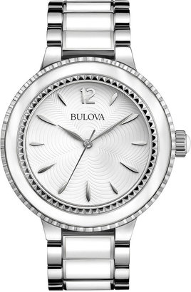 Bulova Womens Silver-Tone and White Ion Plated Watch 98L172