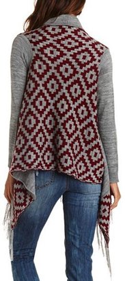 Charlotte Russe Geo-Aztec Cascade Fringe Cardigan Sweater